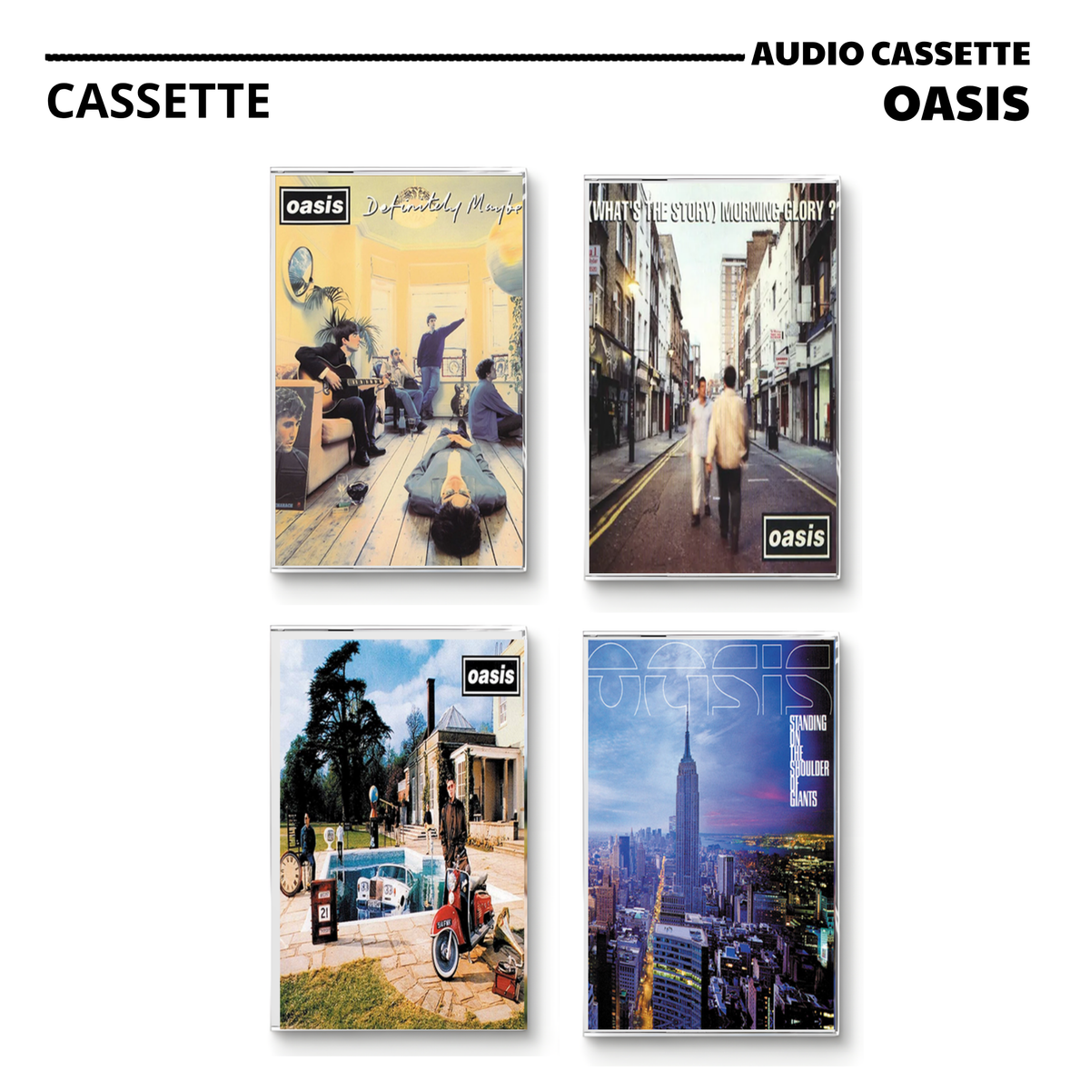 Oasis Vintage Cassette | Definitely Maybe, (What's the Story) Morning Glory?, Be Here Now & Standing on the Shoulder of Giants