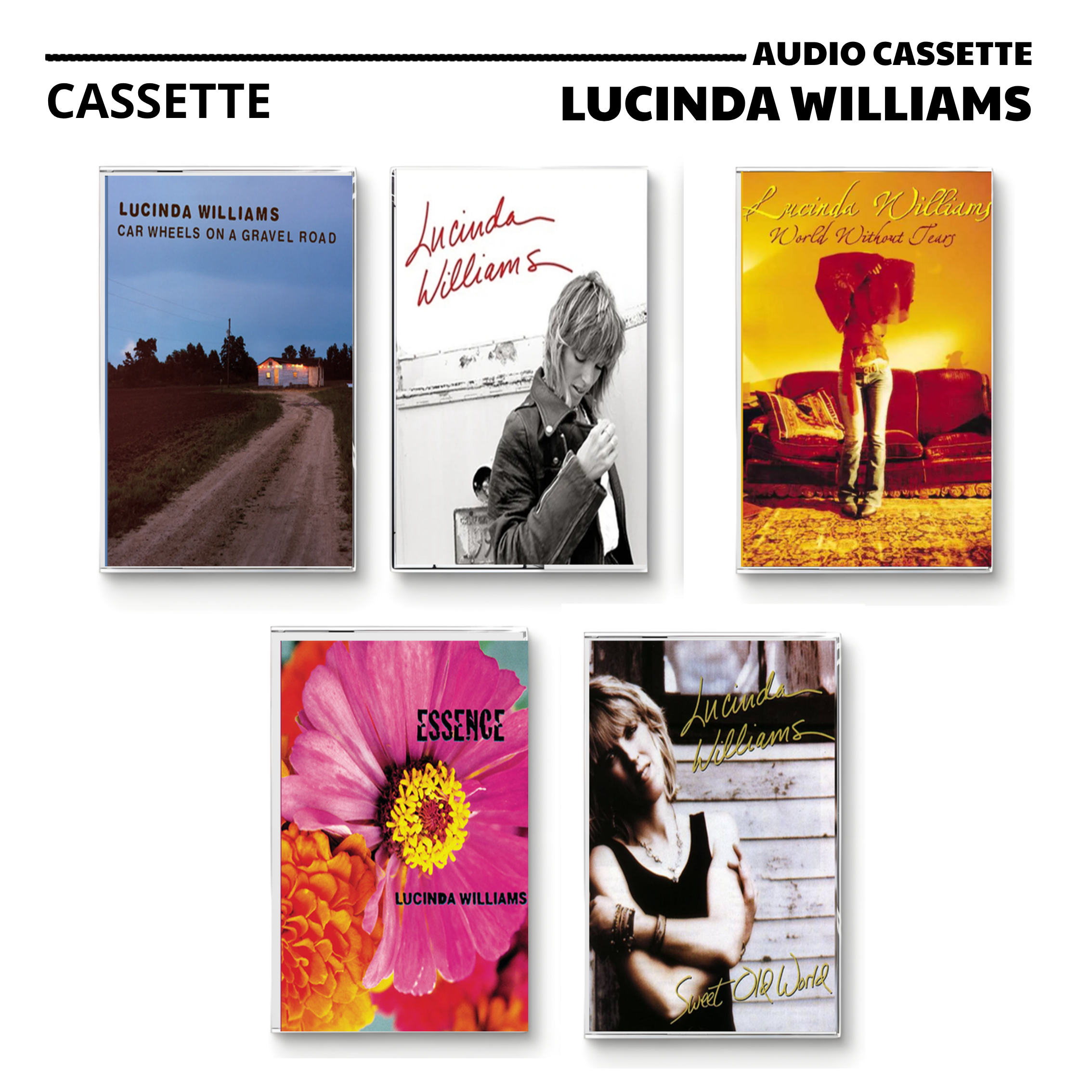 Lucinda Williams Vintage Cassette Tapes | Car Wheels & Americana Classic Set