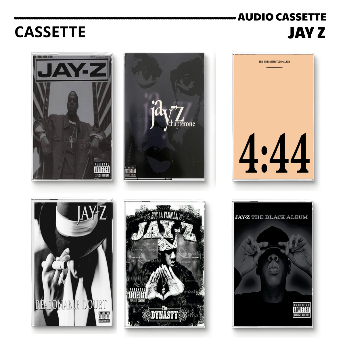Jay-Z Vintage Cassette | Reasonable Doubt, The Dynasty, The Black Album, 4:44 & Chapter One