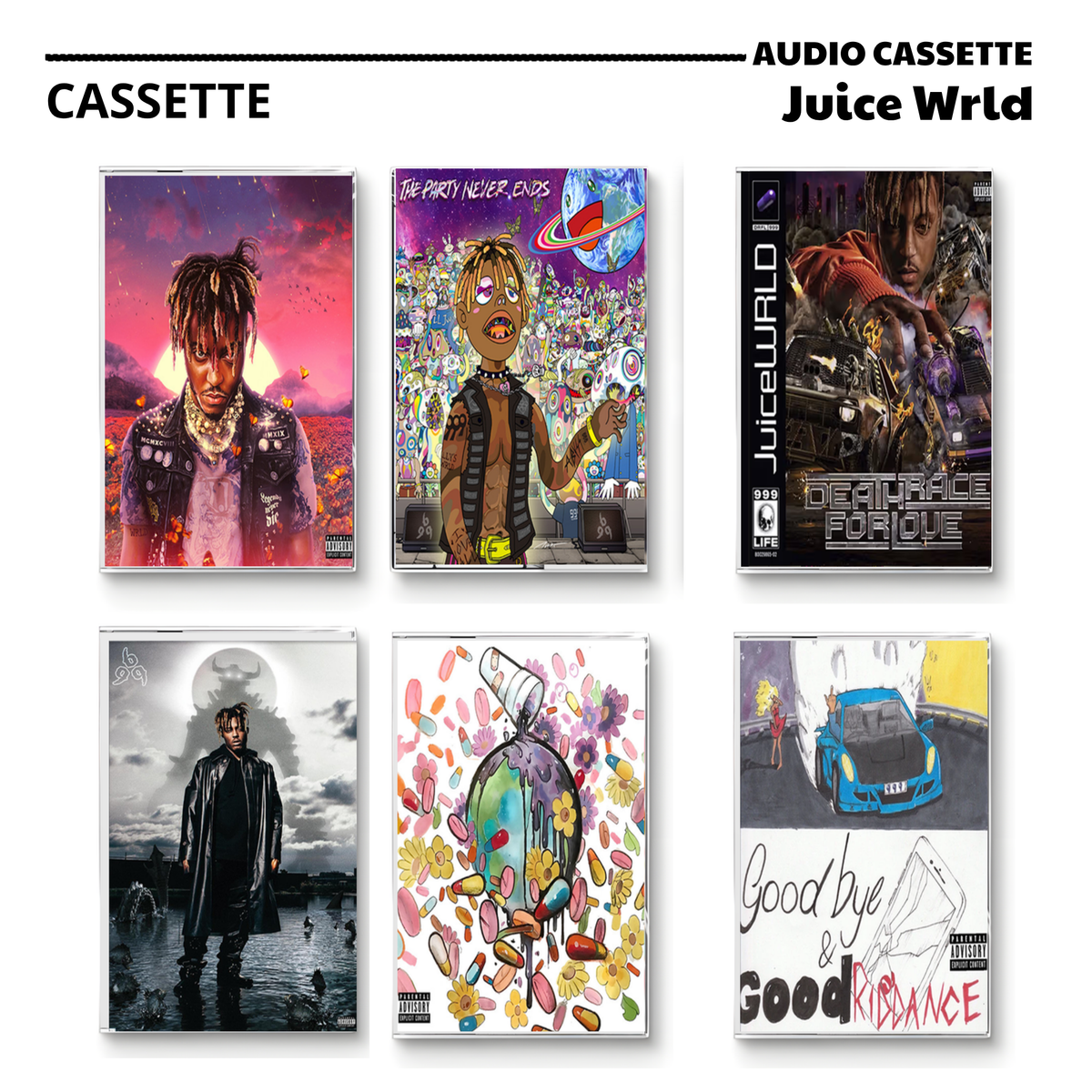 Juice WRLD Vintage Cassette | Legends Never Die, The Party Never Ends, Death Race for Love, Fighting Demons, Wrld on Drugs & Goodbye & Good Riddance