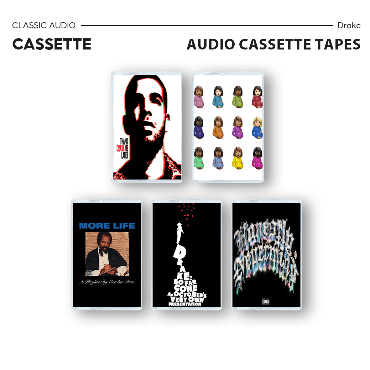Drake Cassette Tape Collection – 5 Album Hip Hop Tape Collection