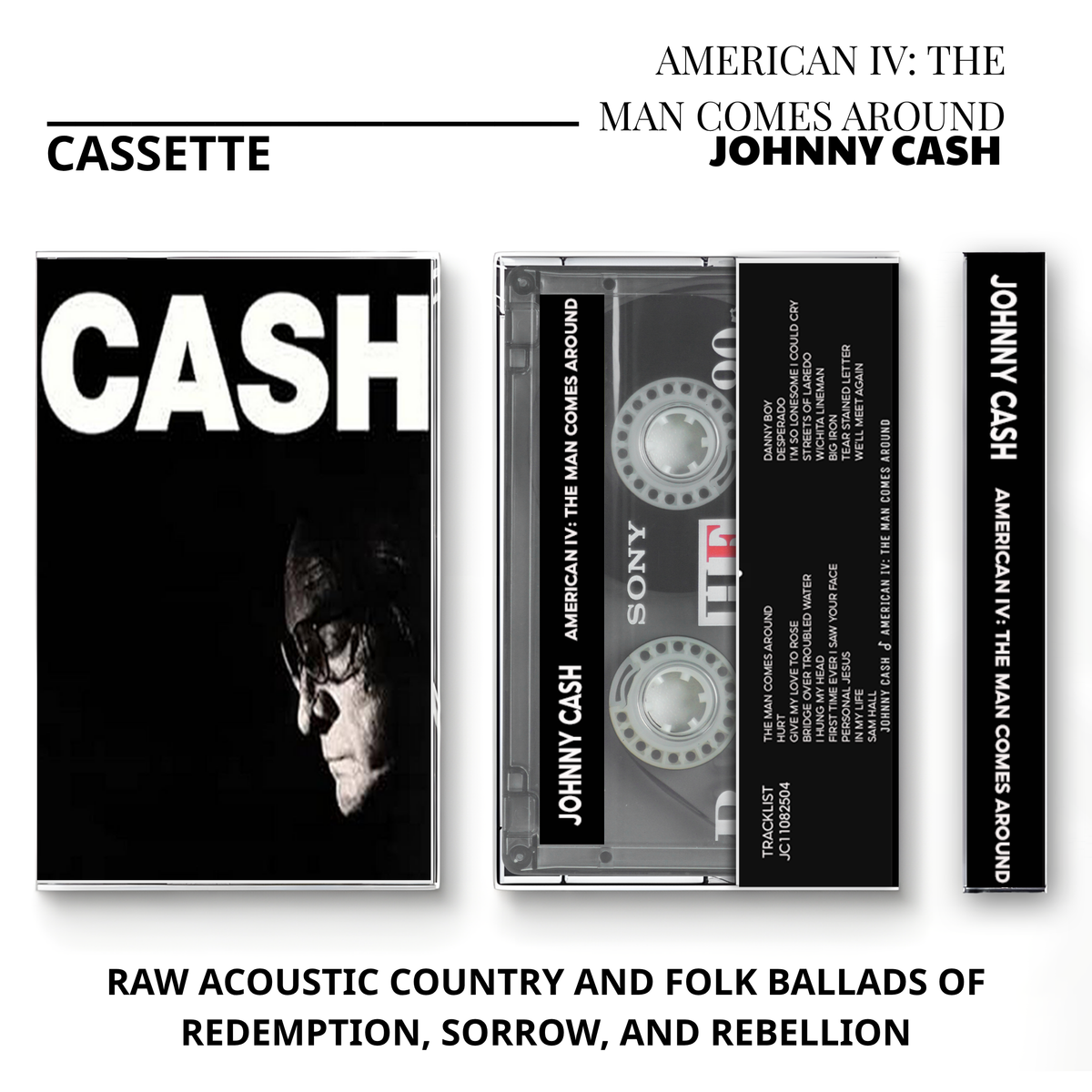 Johnny Cash Vintage Cassette | Hello, I'm Johnny Cash, All Aboard the Blue Train, American Recordings & American IV: The Man Comes Around