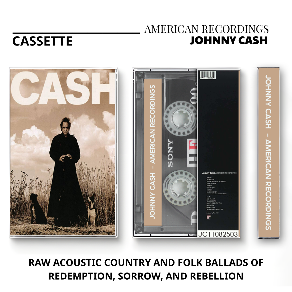 Johnny Cash Vintage Cassette | Hello, I'm Johnny Cash, All Aboard the Blue Train, American Recordings & American IV: The Man Comes Around