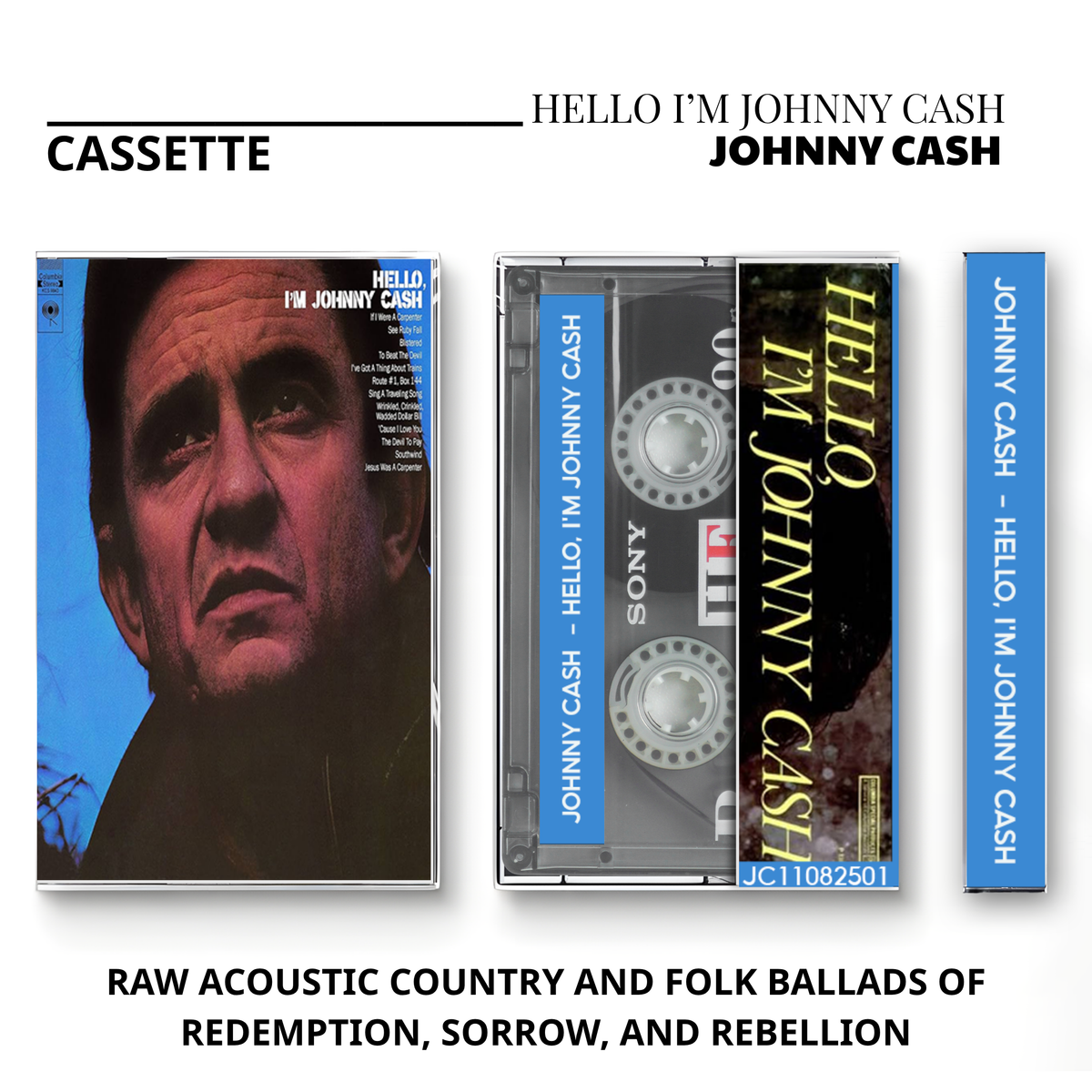 Johnny Cash Vintage Cassette | Hello, I'm Johnny Cash, All Aboard the Blue Train, American Recordings & American IV: The Man Comes Around