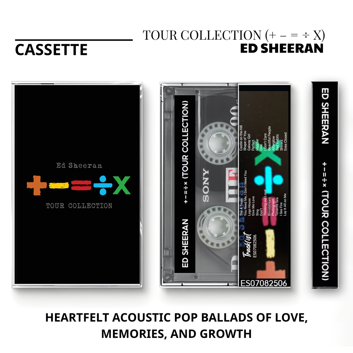 Ed Sheeran Vintage Cassette | Equals, Mathematics Tour, 5 EP & Live at Wembley