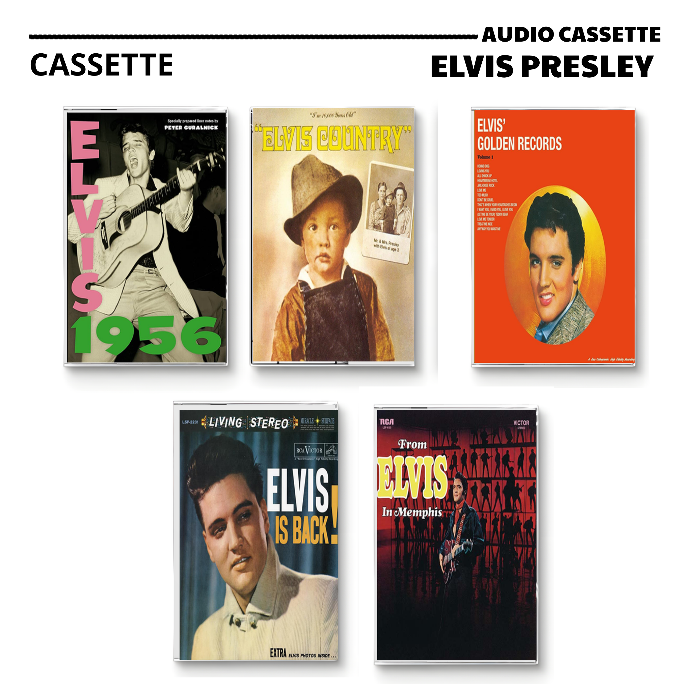 Elvis Presley Vintage Cassette Tapes | King of Rock 'n' Roll Essential Set
