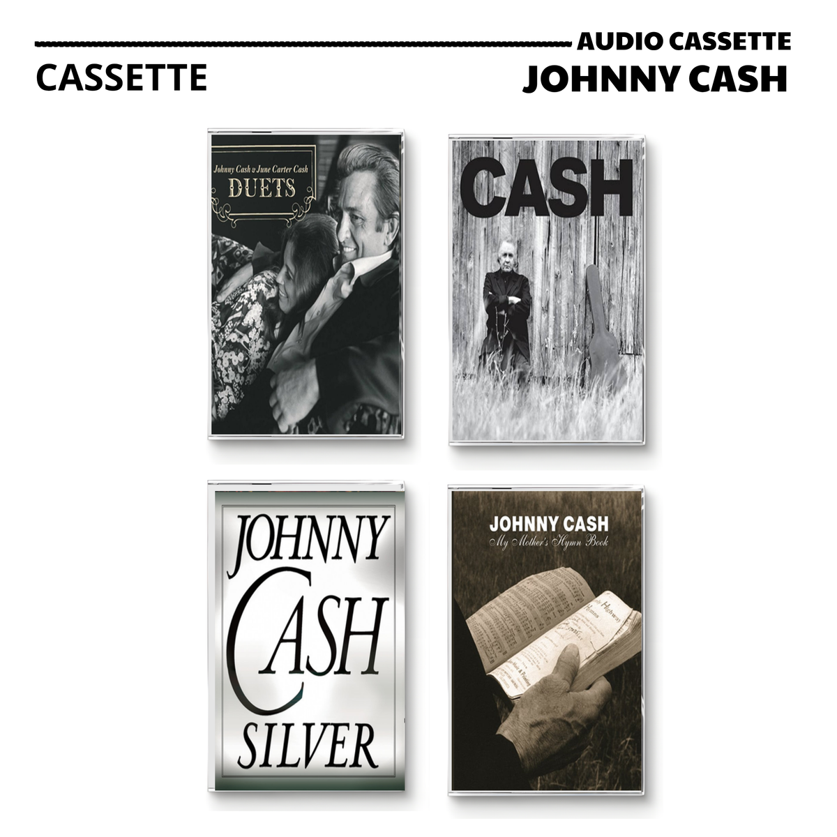 Johnny Cash Vintage Cassette | Duets, American II: Unchained, Silver & My Mother's Hymn Book