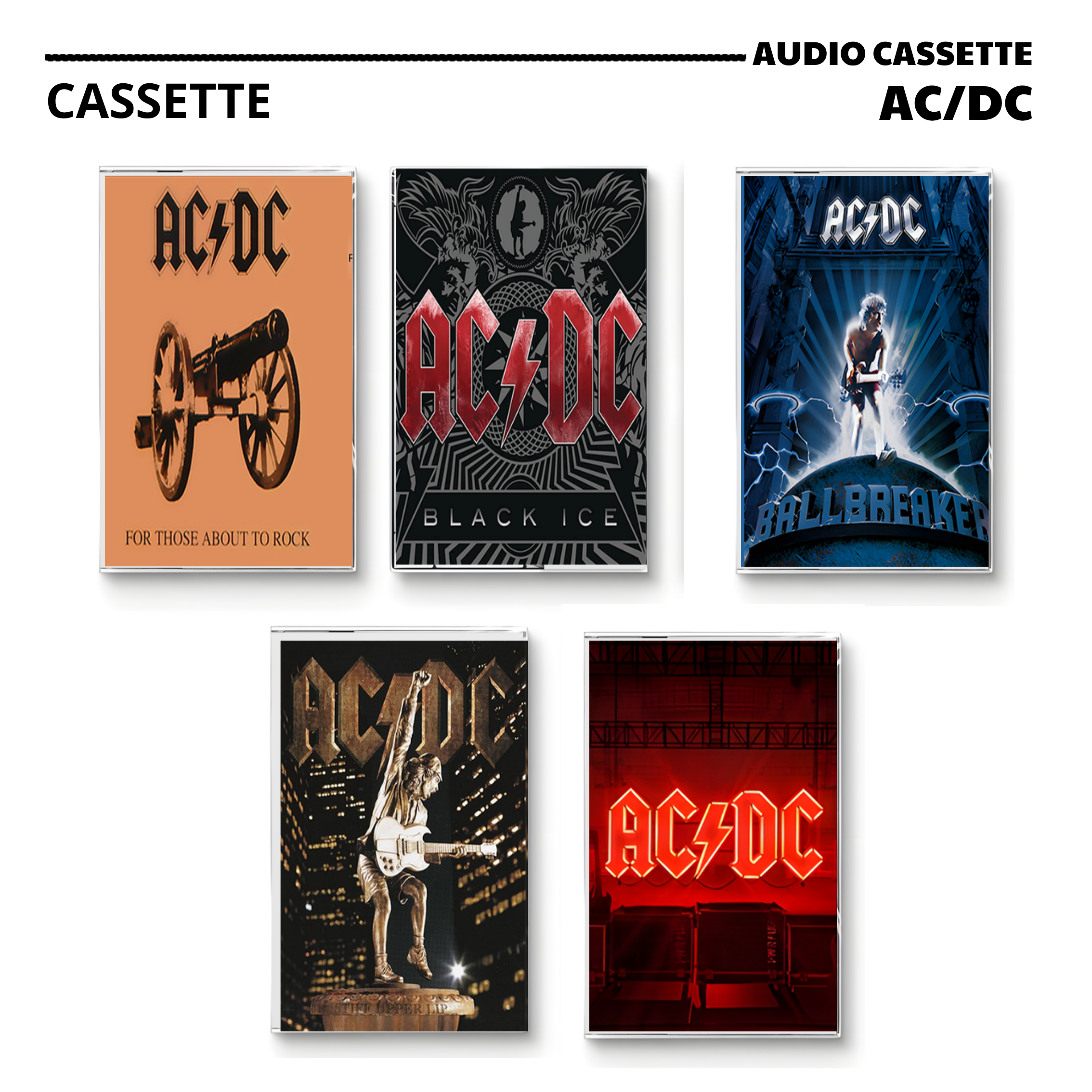 AC/DC Retro Cassettes Set | Classic Live & Modern Album Edition