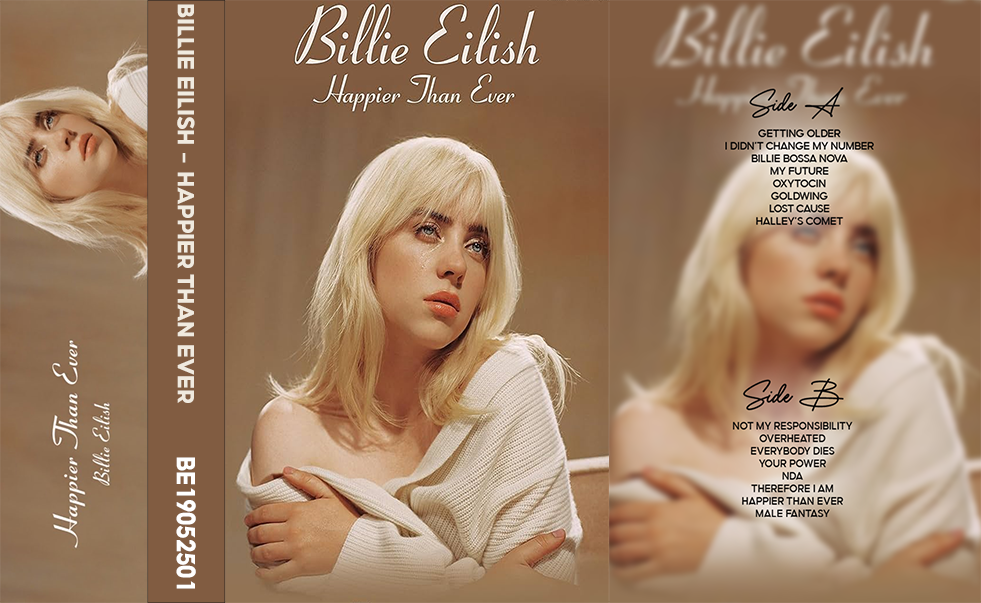 Billie Eilish – Happier Than Ever Fanmade Analog Cassette Tape | 2021 Alternative Pop Album | Retro Cassette Collectible