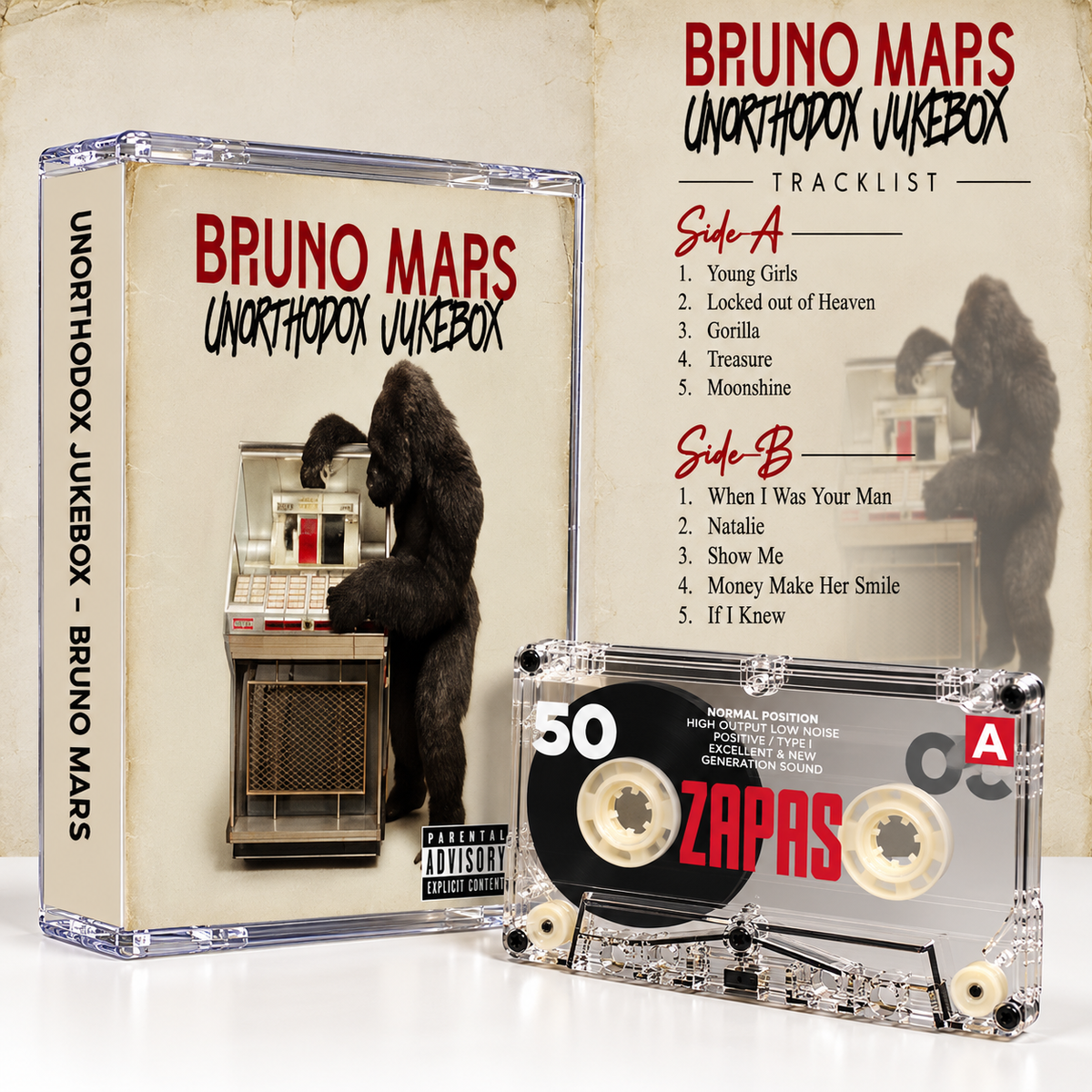 Bruno Mars Vintage Cassette Tapes Collection | 24K Magic, Doo-Wops & Hooligans, Silk Sonic, Unorthodox Jukebox & More