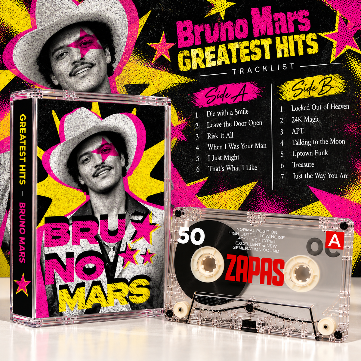 Bruno Mars Vintage Cassette Tapes Collection | 24K Magic, Doo-Wops & Hooligans, Silk Sonic, Unorthodox Jukebox & More