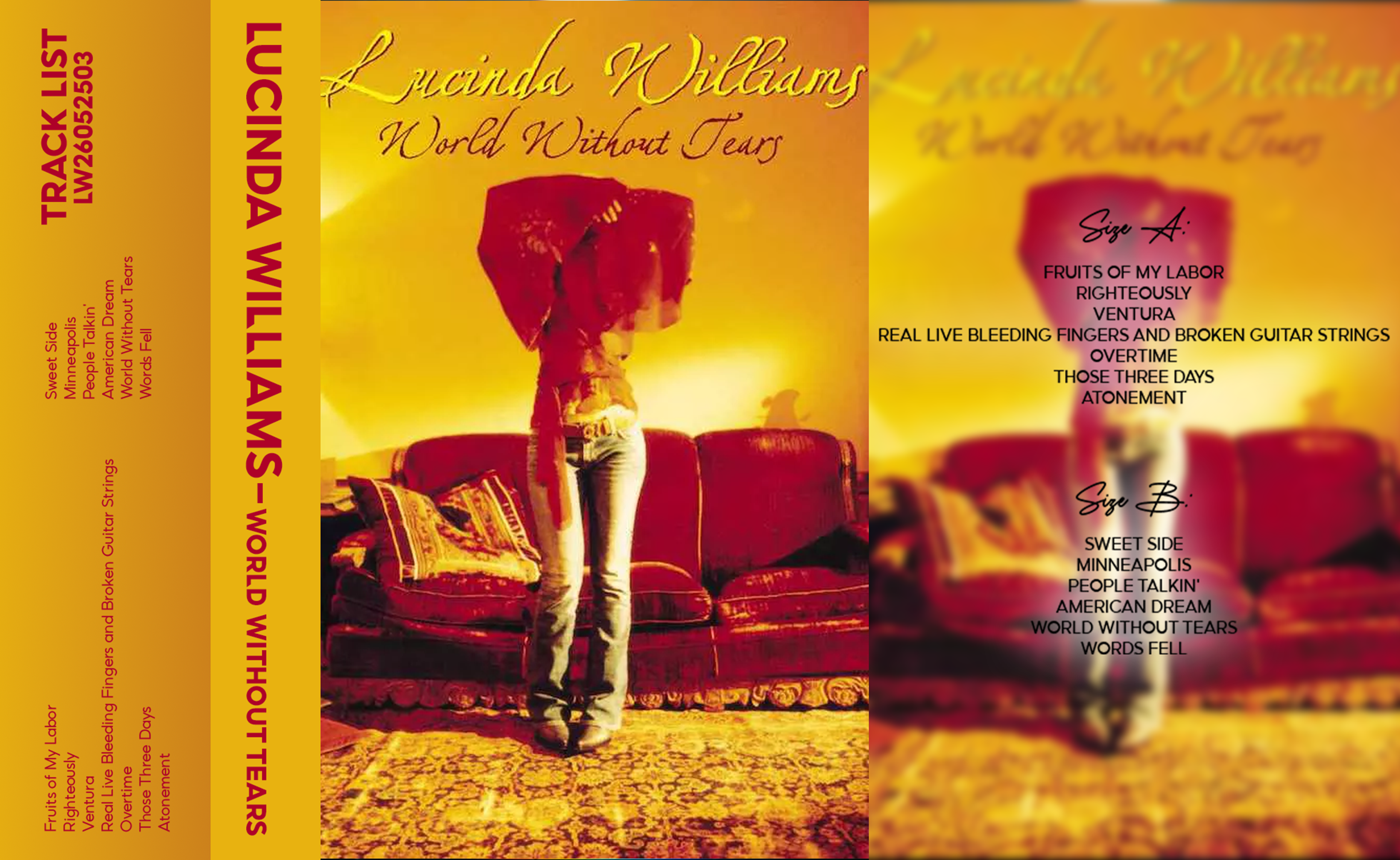 Lucinda Williams – World Without Tears Fan-made Analog Cassette Tape | Americana Folk Rock Vintage Cassette Collectible