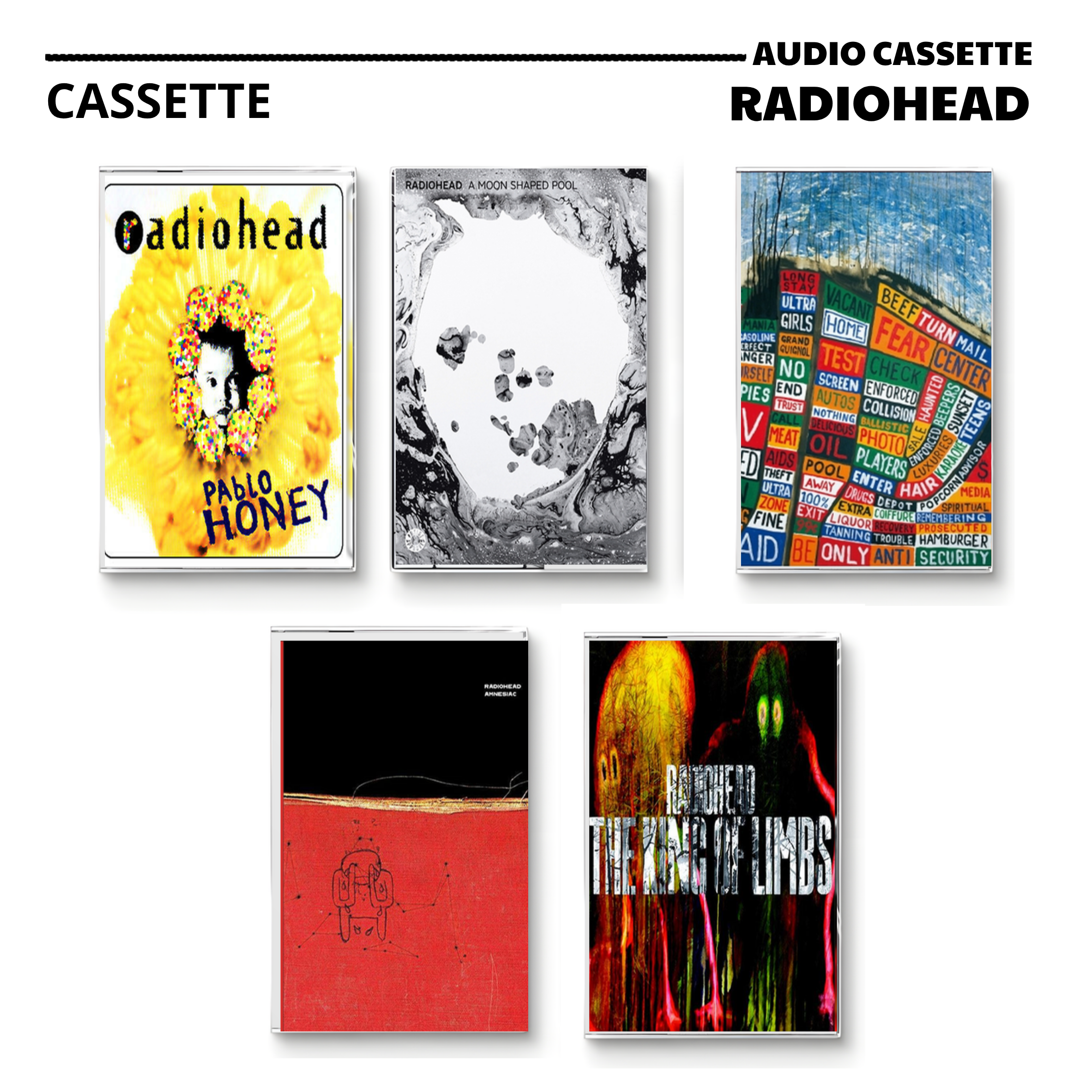 Radiohead Alternative Rock Cassette | Pablo Honey, Amnesiac & Hail to the Thief