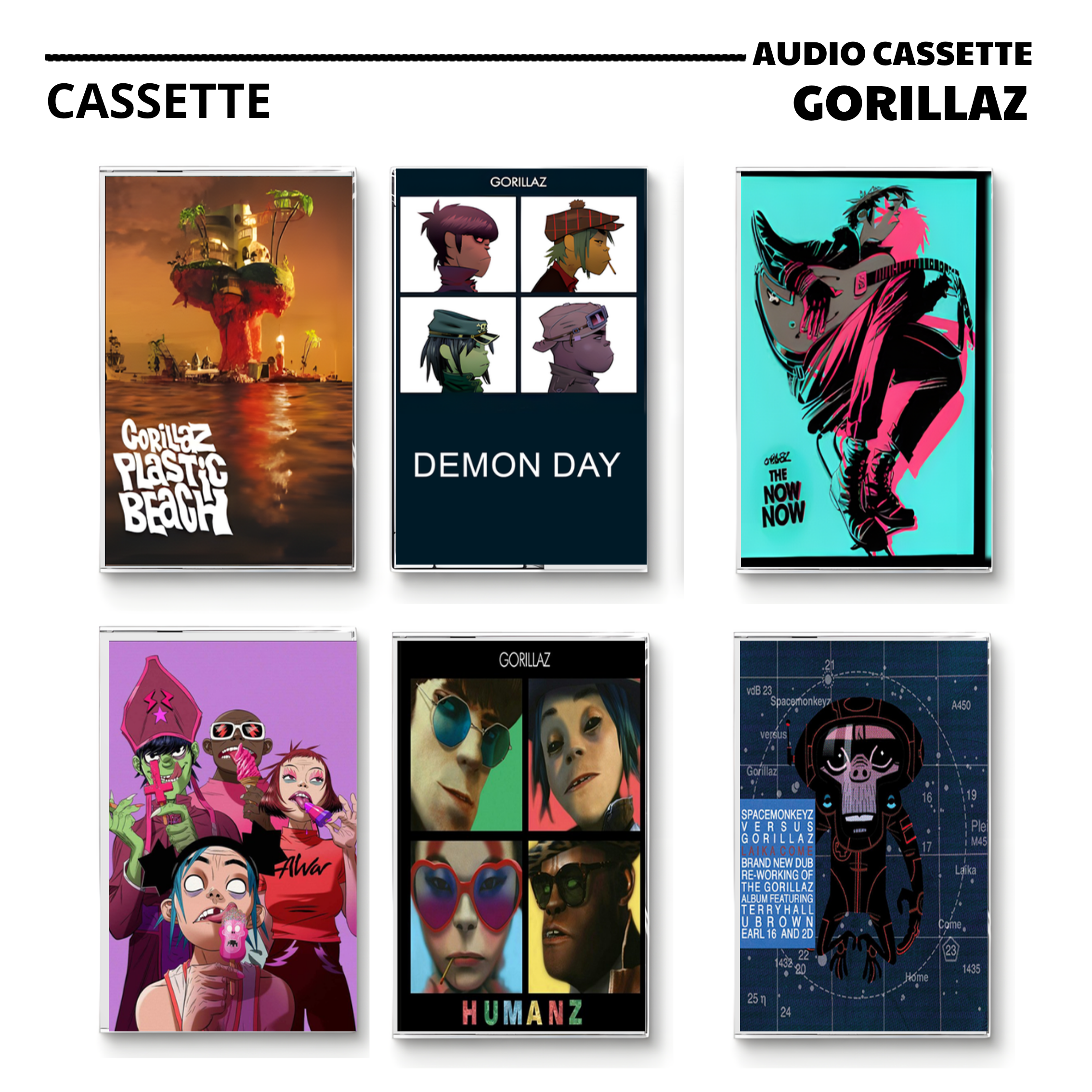 Gorillaz Vintage Cassette | Demon Days, Plastic Beach & Cracker Island Collection