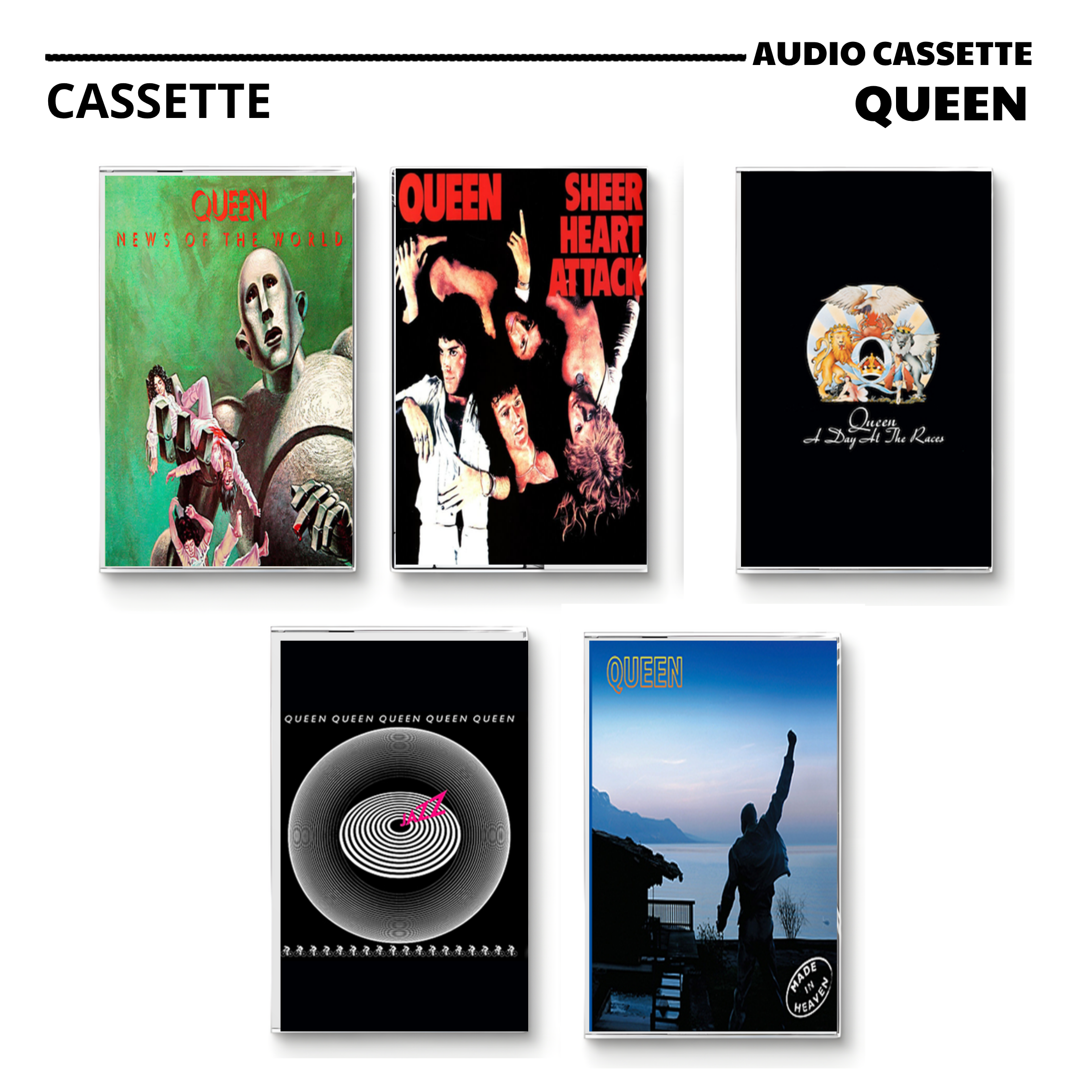 Queen Vintage Cassette | News of the World, Sheer Heart Attack & Made in Heaven