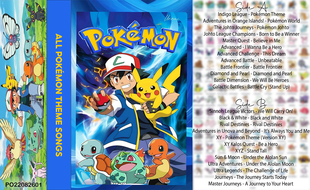 Pokemon Theme Songs Complete Collection Vintage Cassette | Custom Anime Tape