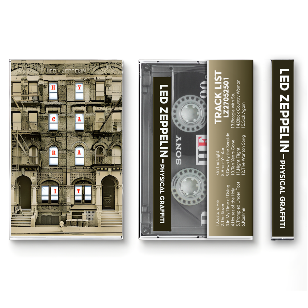 Led Zeppelin – Physical Graffiti Fanmade Analog Cassette Tape | 1975 Classic Rock Album | Retro Cassette Collectible