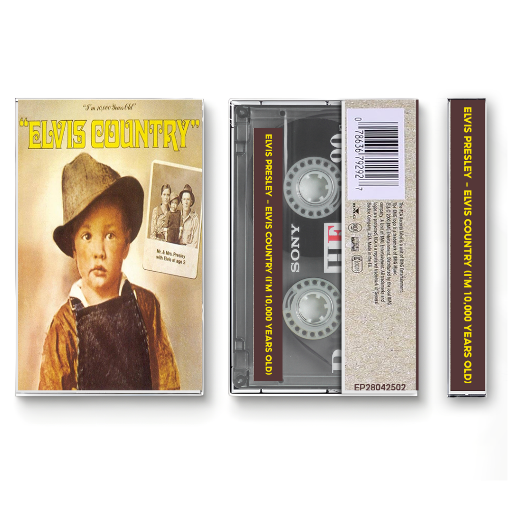 Elvis Presley – Elvis Country (I'm 10,000 Years Old) (1971) Fanmade Cassette Tape | Country / Country Rock Analog Cassette | Retro Vintage Cassette Collector Edition